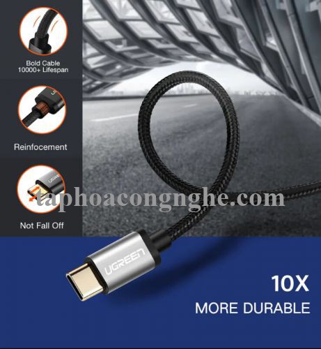 Ugreen 30879 0.5M 3A Màu Đen Cáp USB TypeC sang USB 2.0 Hỗ trợ sạc nhanh dây bên Nylon US174 30030879